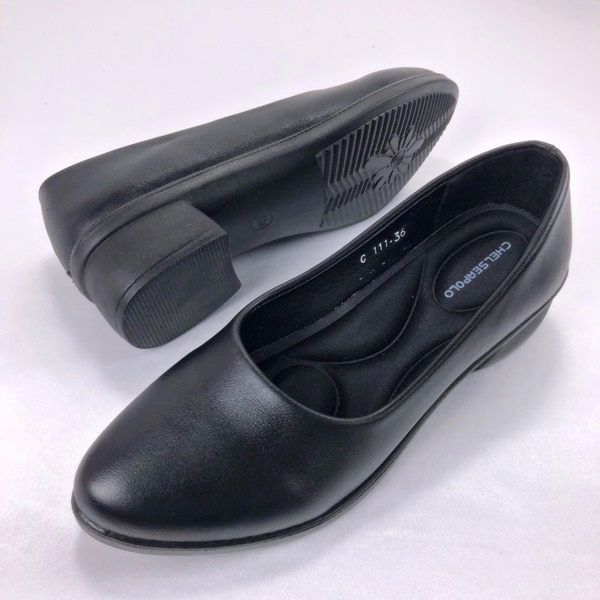 Chelseapolo Womens Office Work Black Shoes Kasut Sarung Formal Wanita