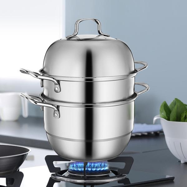 Renodapur 30cm 28cm Stainless Steel Steamer Pot 2 3 4 Tiers Periuk