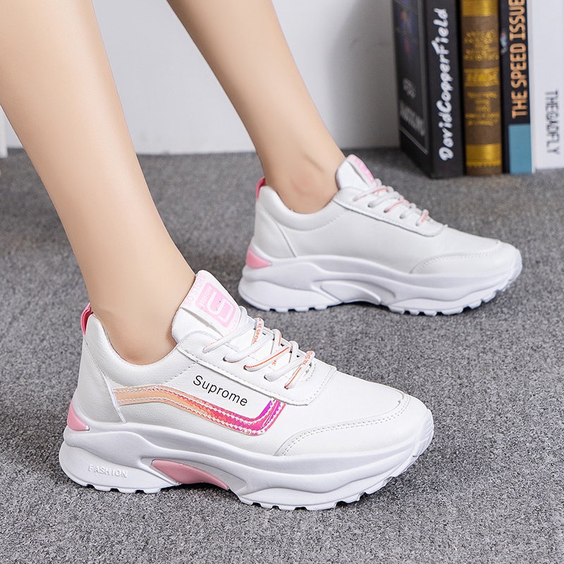 Women Casual Sneakers New Embroidered Round Head PU Lace Up Wearable ...